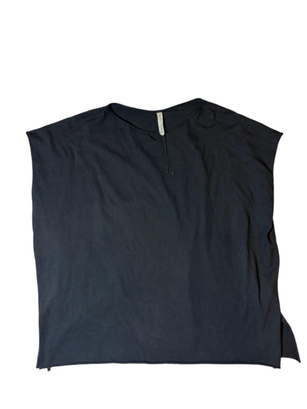 Cynthia Ashby Black Sleeveless Top Side Slit Minimalist Lagenlook Cotton Size 1